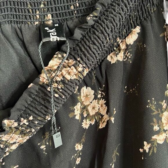 Allegra K NWOT Floral Smocked Waist Knee Length Ruffle Tiered Skirt Black XL - Picture 7 of 10